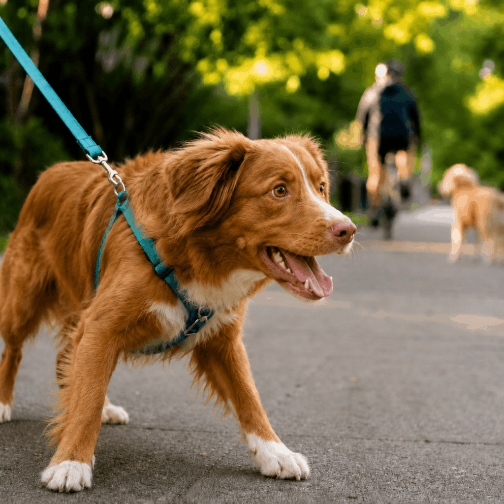 Hund ist erregt. Die angespannte Leine erhöht den Stress und führt zu emotionaler Überreaktion